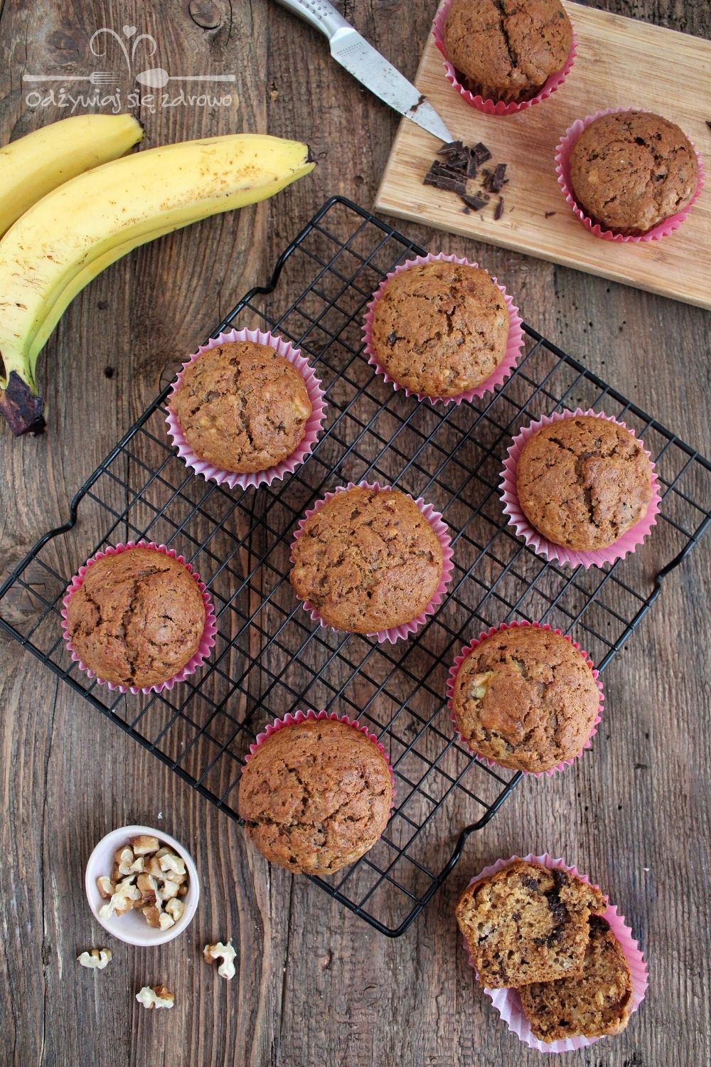 Muffinki bananowe z czekoladą i orzechami